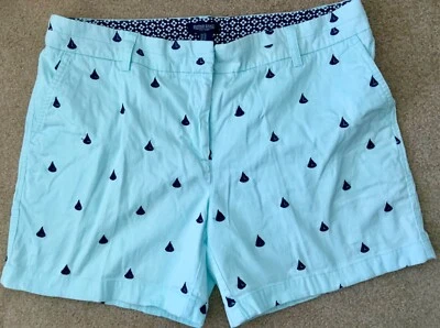 BRITISH KHAKI Chino Shorts Mint Green w/ Blue Embroidered Boats Pockets Sz 14 - Image 1 of 3