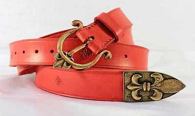 Cinturón de guerra medieval renacentista cuero rojo flor de lis -- sca/larp/francés/caballero Foto 1 de 3