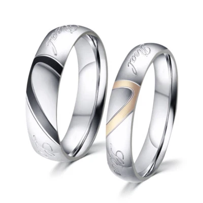 Rng Herz halb rotgolden schwarz real love Edelstahl Partnerring Freundschaft - Bild 1 von 2