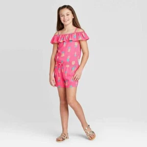 Cat & Jack / Pineapple Print 1-Pc Spaghetti Strap Romper / Pink / Girls L 10-12 - Picture 1 of 3