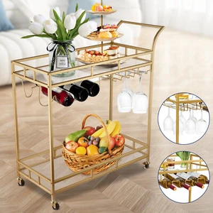 ACA 2-tier Wine Glass Bottle Storage Bar Serving Cart Kitchen Dining Living Room - Picture 1 of 5