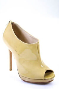 Jimmy Choo Womens Patent Leather Peep Toe Ankle Booties Beige Size 36 6