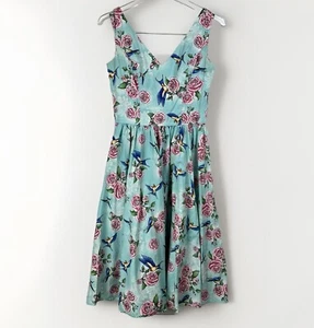 Hell Bunny Vixen Lacey BlueBirds Floral Dress Women XS 50s Retro - Picture 1 of 12