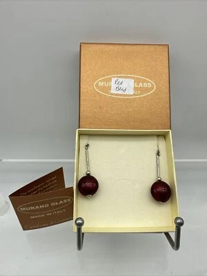Authentic Murano Glass Earrings With Certificate- Bead - Red- M2 - Image 1 of 4