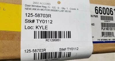 1998-2002 HONDA ACCORD NEW FRONT RIGHT WINDOW REGULATOR TYC 660061 - Image 1 of 2