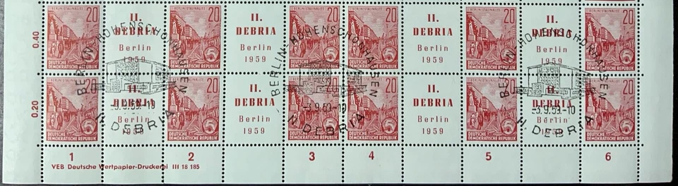 DDR #Mi580BDV CTO 1959 DEBRIA Bottom Inscription Block of 20 [478a] - Image 1 of 1