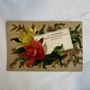 Vintage J Chambers Emroideries Floral Advertising Trade Card - Picture 1 of 4