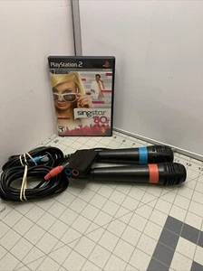 PS2 SingStar Microphones w USB Converter Dongle + SingStar 80’s - Picture 1 of 6