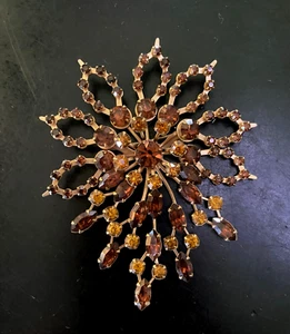 Vintage Damen Bernstein braun Strass große Blumen Spray Pin Brosche 3 cm - Bild 1 von 5