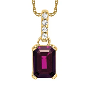 14K Solid Yellow Gold Rhodolite Garnet Diamond Necklace - Picture 1 of 12