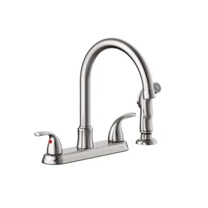 Grifo de cocina Raleigh de doble mango con rociador lateral en acero inoxidable - Imagen 1 de 2