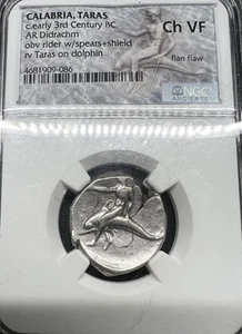 CALABRIA, TARAS/332-302BC; AR Didrachm;(o) rider w/spears+shield;(r)Taras + Dolp - Picture 1 of 2