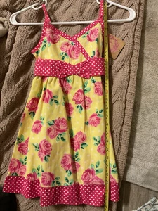 Sugah And Honey Floral, Yellow & Dotted Trimmed Dress, Little Girls Size 6. NWT - Picture 1 of 4