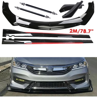Front Bumper Lip Spoiler Splitter Gloss Black Side Body For Honda Accord Civic Foto 1 de 4