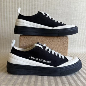 Armani Exchange Scarpe Sneakers Uomo Taglia 9 Nero Bianco Tela Plateau Basso - Foto 1 di 20