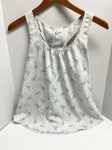 Lauren Conrad Sheer Layered Tank Top Ruffle Back Bird Print Boho XS - Picture 1 of 4
