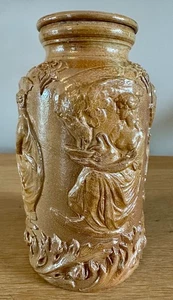 Antique French Saltglaze Stoneware Gres De Beauvais Tobacco Jar Classical Relief - Picture 1 of 13
