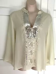 VIVENDI WOMEN'S FLATTERING IVORY SEQUINED V-NECK LONG SLEEVE TUNIC -- SIZE 2X-EC - Picture 1 of 13