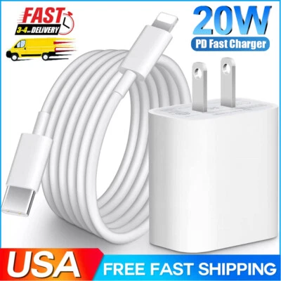 ⚡Cargador súper rápido de 20 W + Cable de 3 pies para iPhone 14 13 12 11Pro Max X Xs XR 8 7 Foto 1 de 4