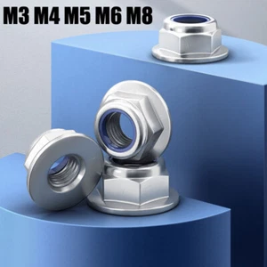 M3 M4 M5 M6 M8 Selbstsichernd Flanschmuttern Sechskantmuttern Stahl Vernickelt - Picture 1 of 6