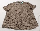 Papermoon Women's Claudia Ruched Sleeve Animal Print Blouse ZS6 Beige Medium NWT