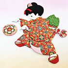 Japanese Art Board Oshie Shikishi Paper Craft Girl Play Temari Ball Kimono Dress
