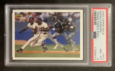 1992 UPPER DECK DEION SANDERS PRIME TIME'S TWO PSA 8 NM-MT #SP3 FALCONS/BRAVES - Image 1 of 2
