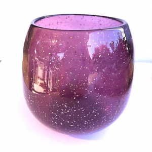 Handblown Amethyst Purple Glass 4” Votive Candle Holder With Gold Speckles - Picture 1 of 10