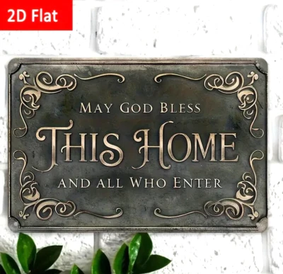 NEW 8"x12" Vintage "May God Bless This Home" Ornate Metal Aluminum Wall Sign 2D - Image 1 of 4