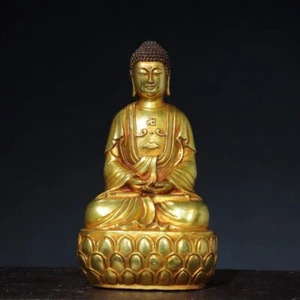 9,1 Zoll antike tibetische tibetische Buddhismus Tempel Bronze vergoldet Shakyamuni Buddha Statue - Bild 1 von 9