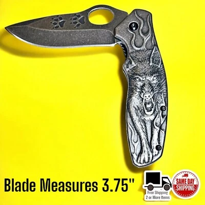 Wild Wolf 重型非弹簧辅助手动折叠口袋刀 3.75 刀片  — 第 1/3 张图片