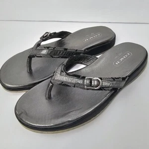 Sandalias de Tanga Coach Lyndsey Para Mujer Gris Metálico Estampado de Logo Talla 8M - Imagen 1 de 12