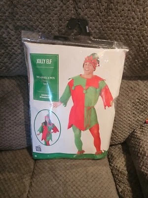 Jolly Elf Halloween Costume Adult Unisex 2pc One Size Tunic + Belt Standard X805 - Image 1 of 2