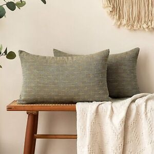 MIULEE Pack of 2 Decorative Burlap Linen Throw Pillow Covers Modern Farmhouse Pi