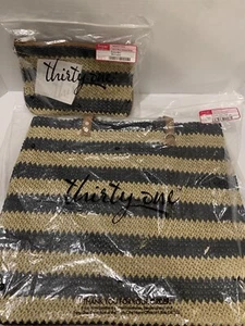 NEW Thirty-One Around Town Tote AND Rubie Mini Navy Striped Straw - Picture 1 of 6