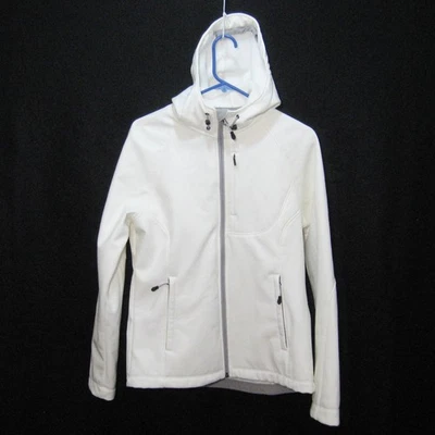 Jaqueta branca Kirkland feminina média com capuz zíper completo 3 bolsos cordão - Imagem 1 de 4