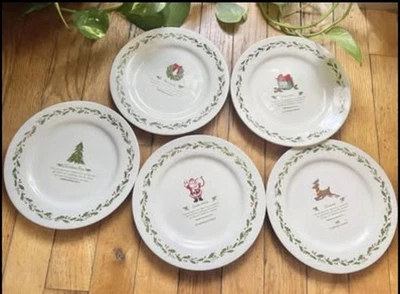 5 Vintage Christmas Company Dessert Plates set 1988 Santa Reindeer Wreath Gift - Image 1 of 4