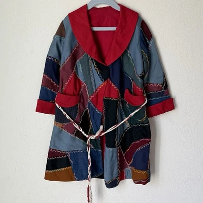 Cardigã Casaco Artístico Vintage Feito à Mão Jaqueta Patchwork Menina 5-6Y Boho Lagenlook - Imagem 1 de 4