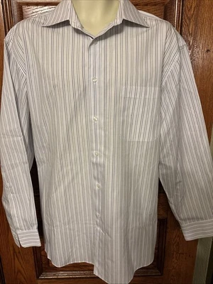 CAMISA DE VESTIR ENRO sin planchar 100 % algodón blanca manga larga a rayas para hombre 17 34-35 Foto 1 de 4