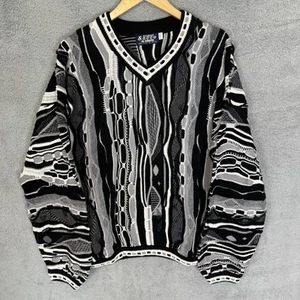 Vintage Domenic Sacco Sweater Mens L Black White V-Neck Coogi Style 3D Knit - Picture 1 of 8