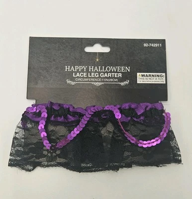 NEW Sexy Purple Black Sequin Ribbon Lace Leg Garter- Happy Halloween  - Image 1 of 2