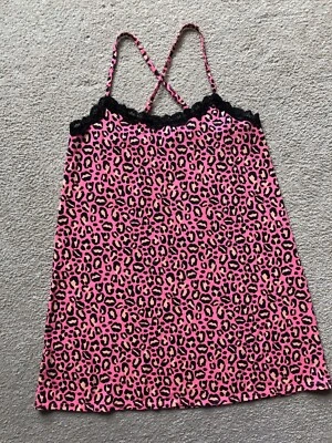 Vestido de mujer JOE BOXER rosa y negro con estampado de animales con ribete de encaje talla pequeña S Foto 1 de 4