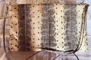 Beige/Brown/Gold PYTHON Snakeskin Clutch Bag Crossbody Purse Perfect Condition - Picture 1 of 15
