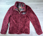 Pendleton Sherpa Jacket Womens Medium Red Fuzzy Full Zip Pocket Plaid Sweater
