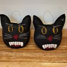 Oreiller Halloween en forme de tête de chat effrayant feutre brodé noir suspendu décoration 7 pouces
