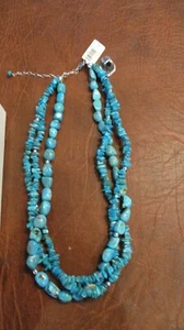 BEAUTIFUL 3 STRAND TURQUOISE NECKLACE STERLING NEW WITH TAG 18" - Picture 1 of 4