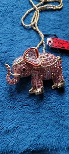 New Betsey Johnson Necklace Brooch Elephant Pink Rhinestone Collectible Decorate - Picture 1 of 3