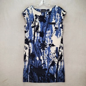 Piazza Sempione Blue Floral Poplin Boat Neck Mod Sheath Womens Dress Size 6 - Picture 1 of 19