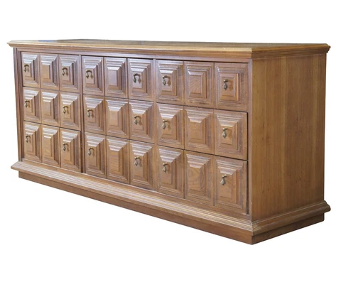 Stanley Furniture Mid Century Brutalist Oak Triple Dresser Chest of Drawers MCM Cover