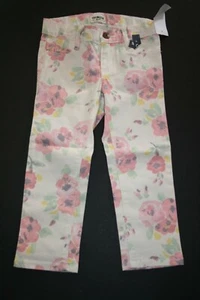 New OshKosh Girls 5 Year Pants Ivory w Pastel Floral Crop Adjustable Waist Woven - Picture 1 of 5
